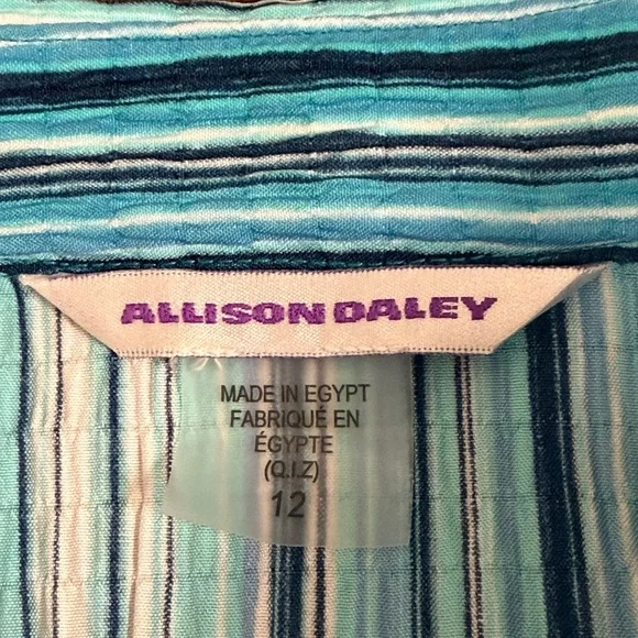 Allison Daley Teal Stripe Button Front Shirt 3/4 Sleeve Collared Blouse 12 - Picture 5 of 7